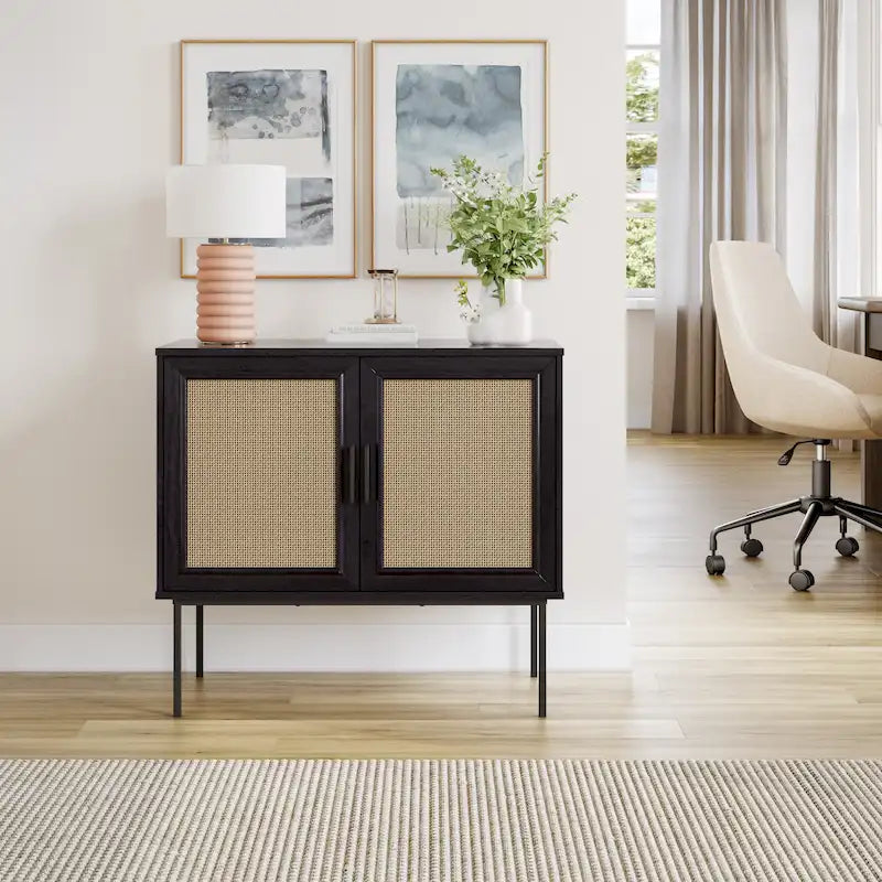 2-Door Rattan Storage Cabinet with Sideboard Design - image 2