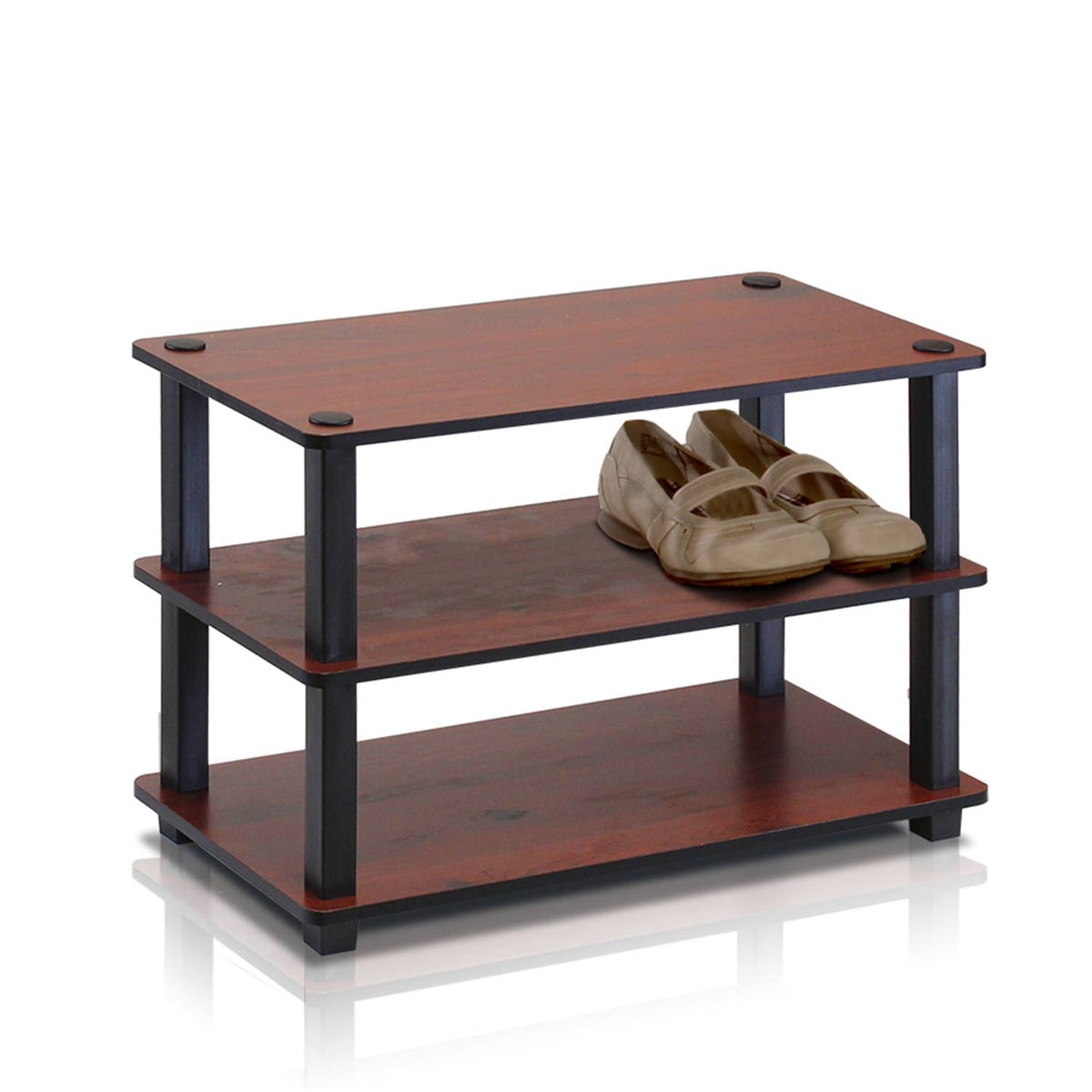 Furinno Turn-S-Tube 3-Tier Shoe Rack, Dark Cherry/Black - image 1