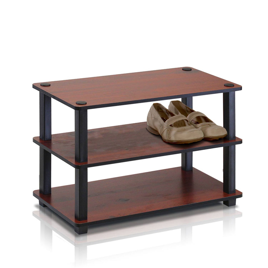 Furinno Turn-S-Tube 3-Tier Shoe Rack, Dark Cherry/Black - image 1