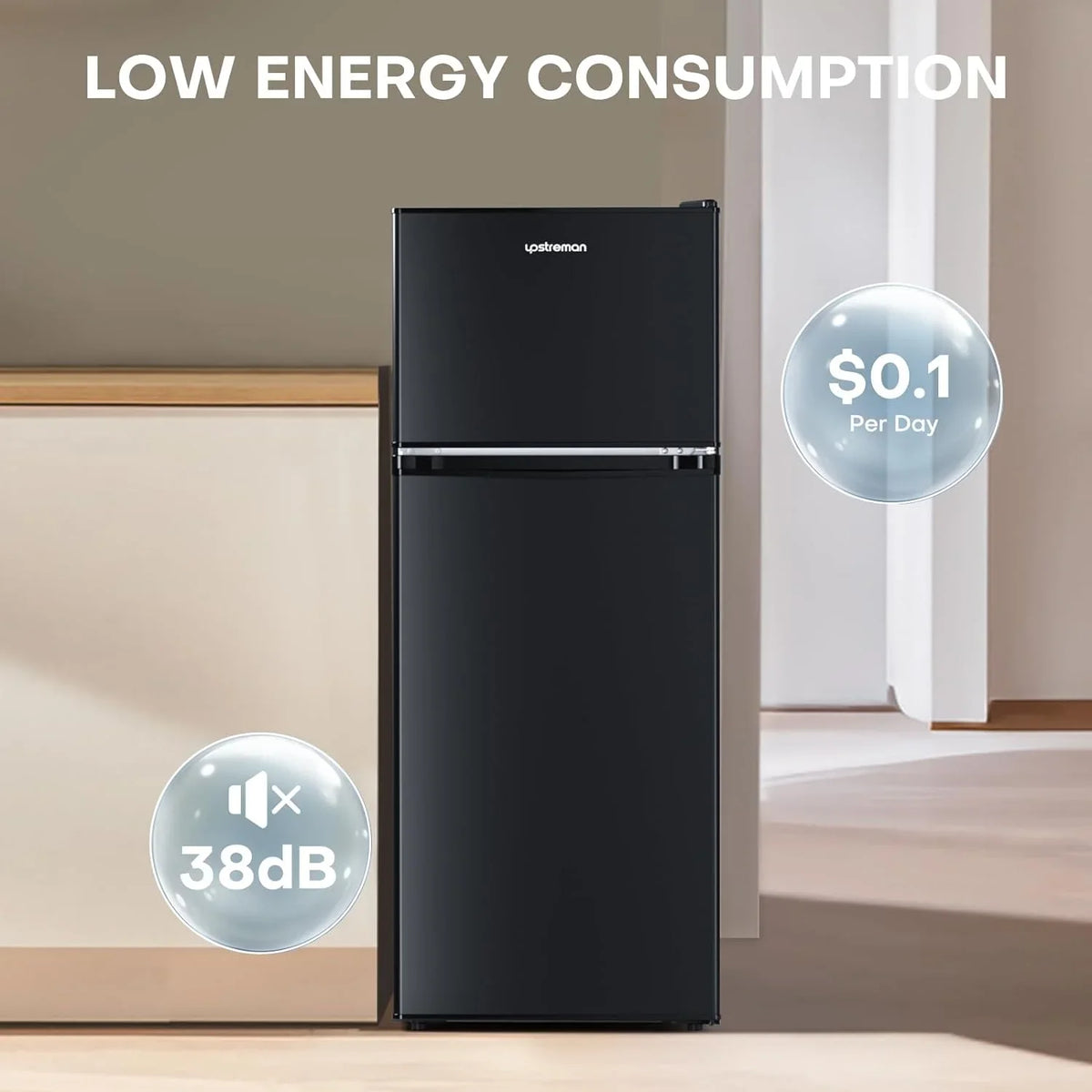 Upstreman 3.1 Cu.Ft Mini Fridge with Freezer, Double Door Small Fridge, Dorm Essentials, Adjustable Thermostat, Energy Saving, Mini Refrigerator for Office, Dorm,Bedroom, Stainless - image 12