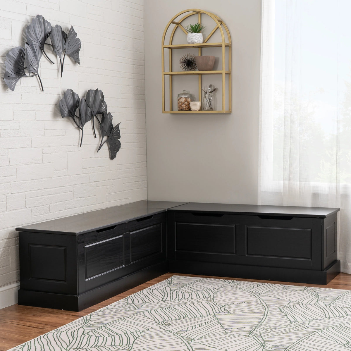 Linon Nook Bench Collection L - Shaped Wood Farmhouse Breakfast Bench with Hidden Storage, White - image 8
