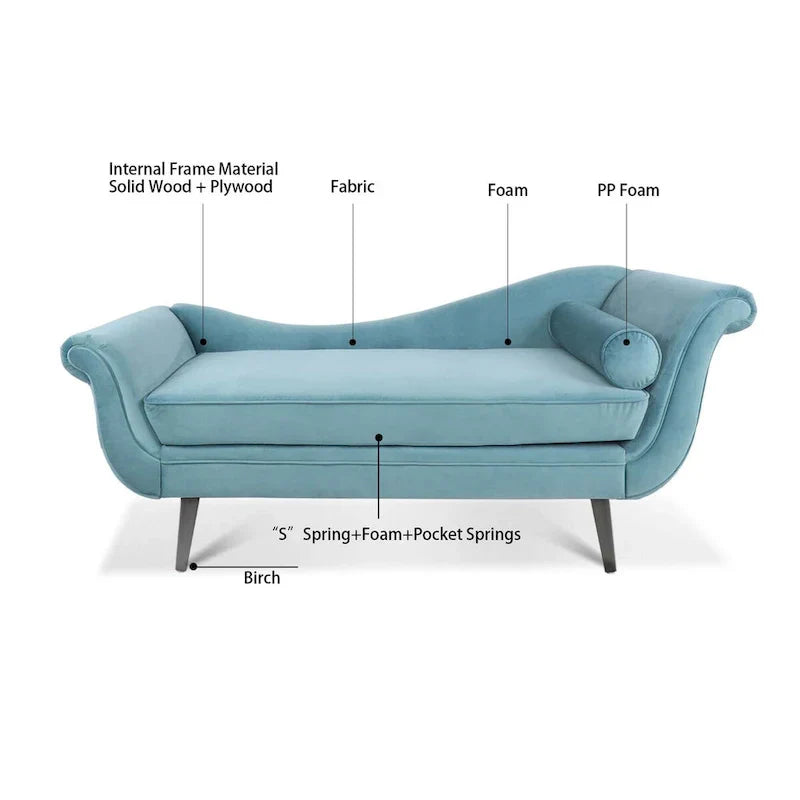 Upholstered Indoor Chaise Lounge Chair with Scroll Arms, Reclining Feature, Rolled Accent Pillow, and Sturdy Solid Wood Legs - image 12