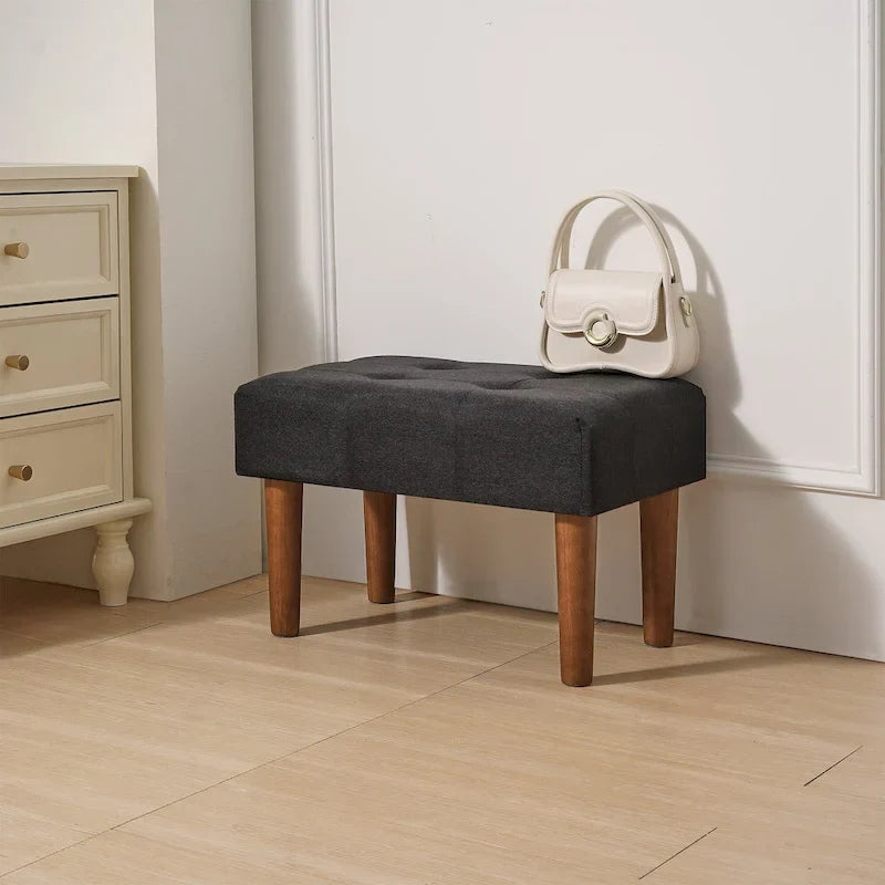 Set of 2 Small Linen Foot Stools with Legs - Rectangle Upholstered Ottoman Footrests - image 35