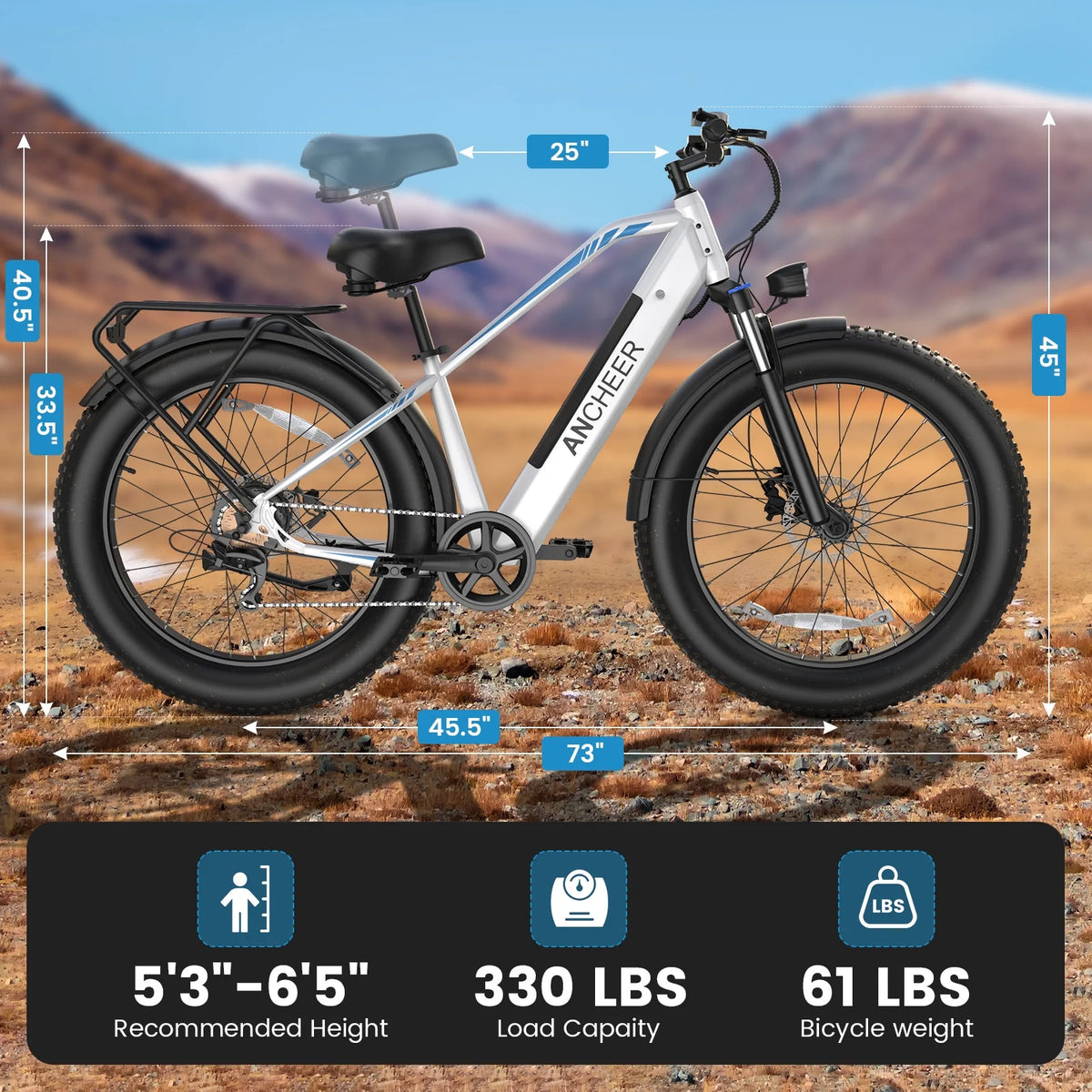 ANCHEER Electric Bike for Adults Peak 1000W Electric Bicycle 48V 15AH Battery Electric Bike 26" x 4.0" Fat Tire - image 21
