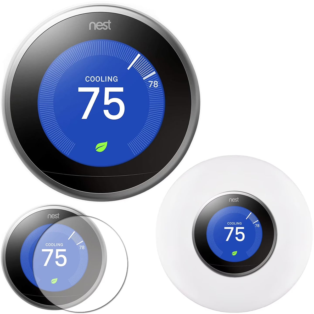 Google Nest Learning Smart Thermostat - 3rd Generation - Stainless Steel T3007ES Bundle with Deco Essentials Wall Mount Plate Cover + Screen Protector Kit for Google Nest Thermostat - image 1