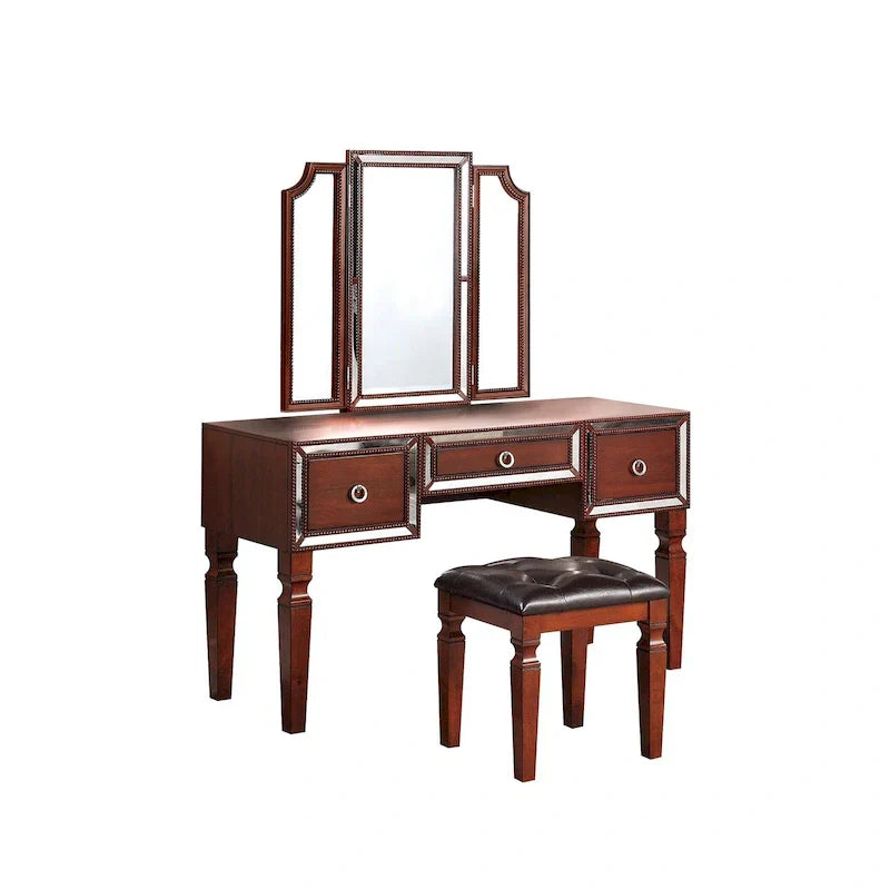 Fabric and Wood Vanity Set with Matching Stool - image 4