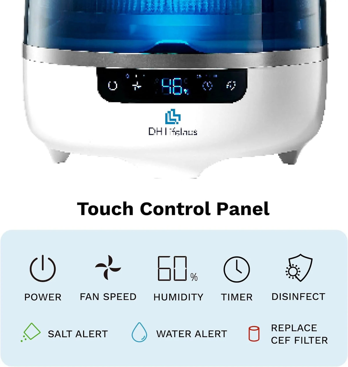 Bedroom Evaporative Humidifier, Humidifier and Air Purifier in One, with HOCL Generator, Mildew Remover, Pet Smoking Odor Eliminator, 538 Square Feet, Blue - image 11