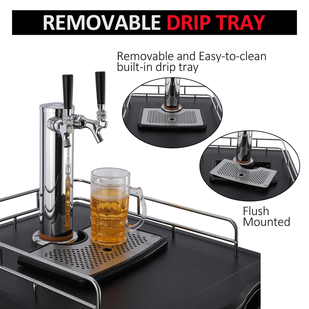 Beer Kegerator, Dual Tap Draft Beer Dispenser, Full Size Stainless Steel Keg Refrigerator With Drip Tray, CO2 Cylinder, 32°F- 50°F Temperature Control, 170L - image 5