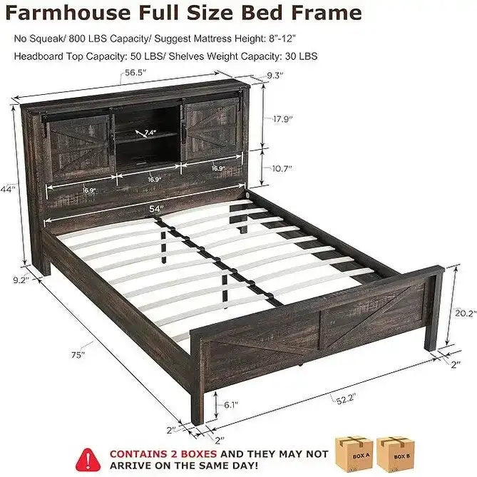 Farmhouse Full Bed Frame with Storage Shelves and Built-in Charging Station - image 19