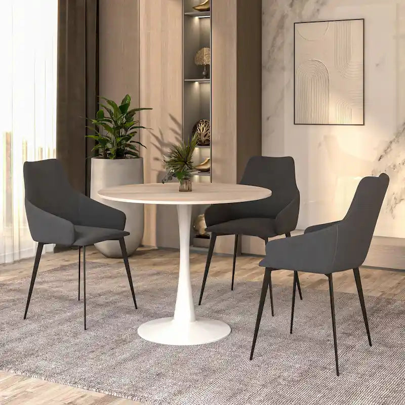 Bristol 35-Inch Round Dining Table for 4 with Sintered Stone Top and White Stainless Steel Pedestal Base - image 29