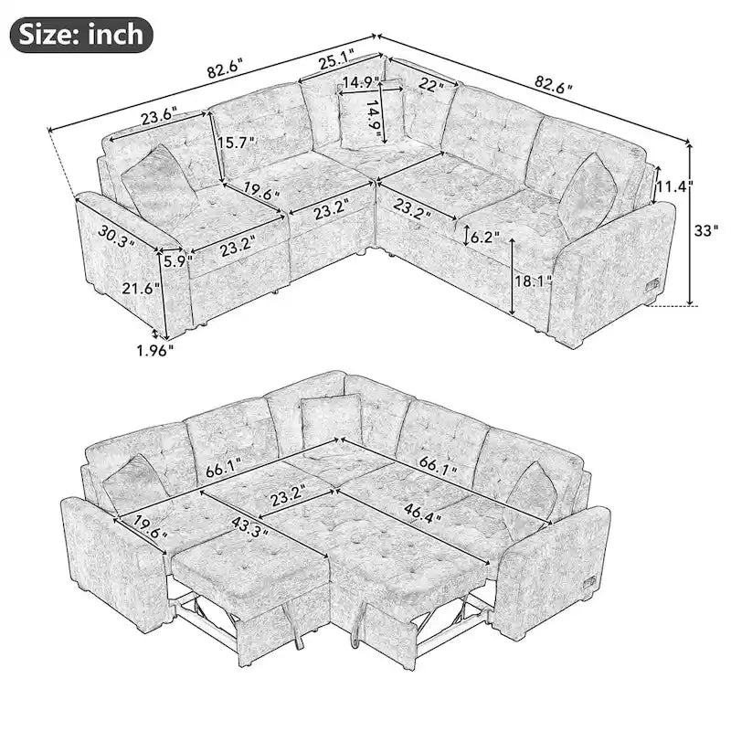 Roomfitters L-Shaped Pull-Out Sofa Bed with Wheels, USB Ports, and Power Outlets – Versatile Sleeper Sofa for Ultimate Living Room Comfort - image 5