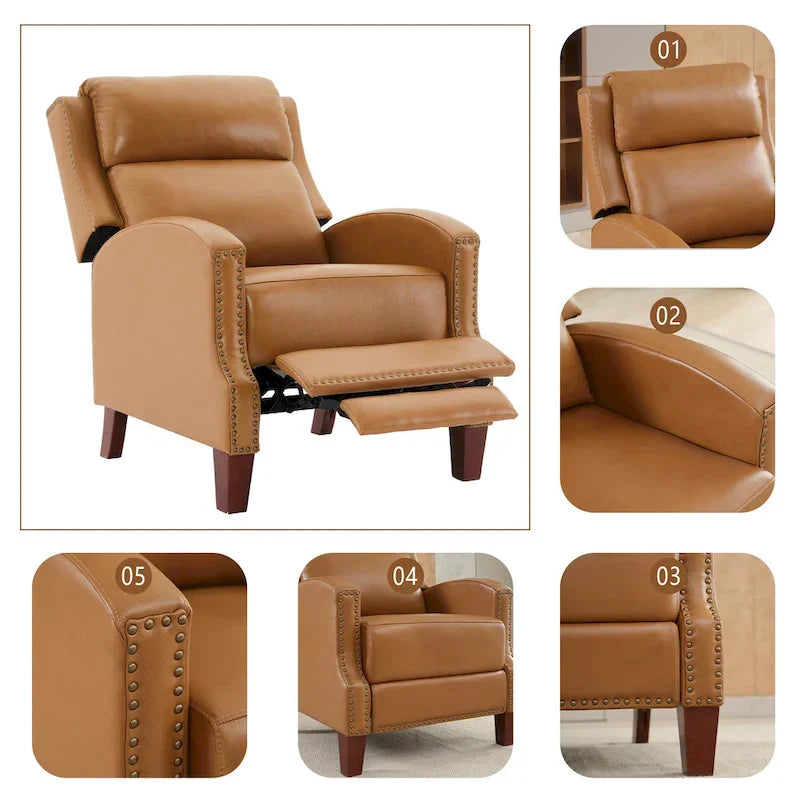Authentic Leather Pushback Recliner with Adjustable Seat Back and Sturdy Wooden Legs - image 10