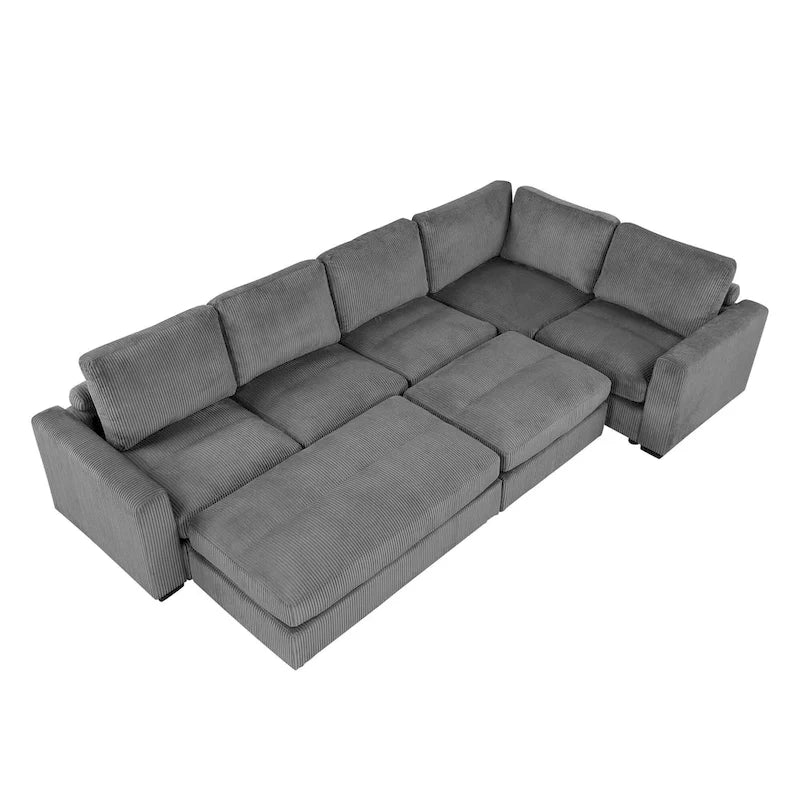 Corduroy Modular Sectional Sofa Bed with Recliner and 2 Movable Ottomans – Perfect for Living Rooms - image 16