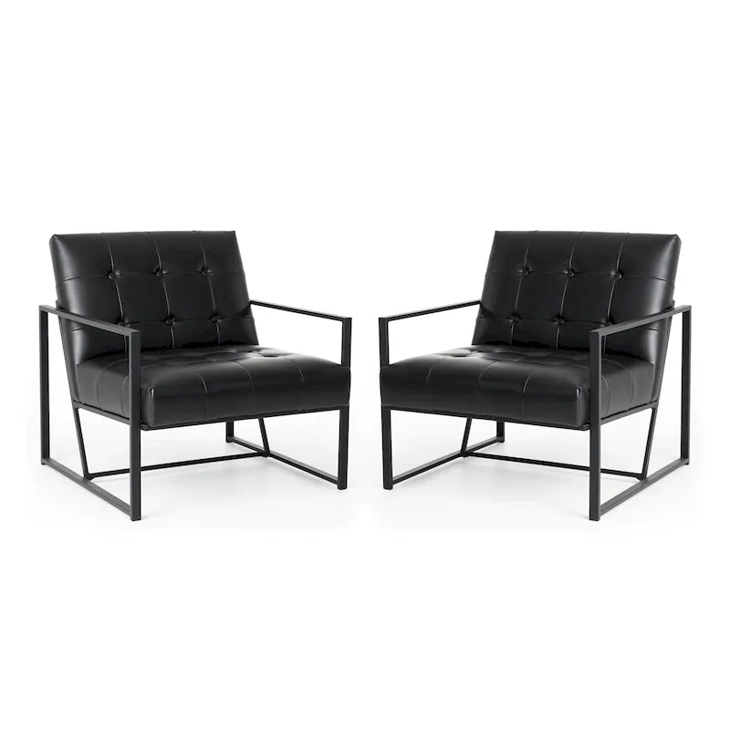 Glitzhome Set of 2 Mid-Century Tufted Accent Chairs in 29.25W PU Leather - image 2