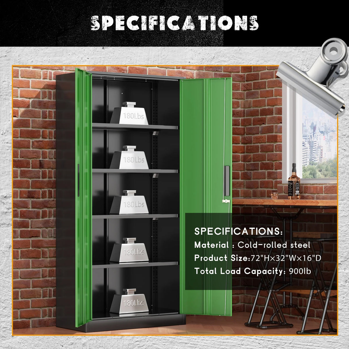 SOLAURA 71" Metal Garage Storage Cabinet with Locking Doors and Adjustable Shelves for Home, Office(Black) - image 22