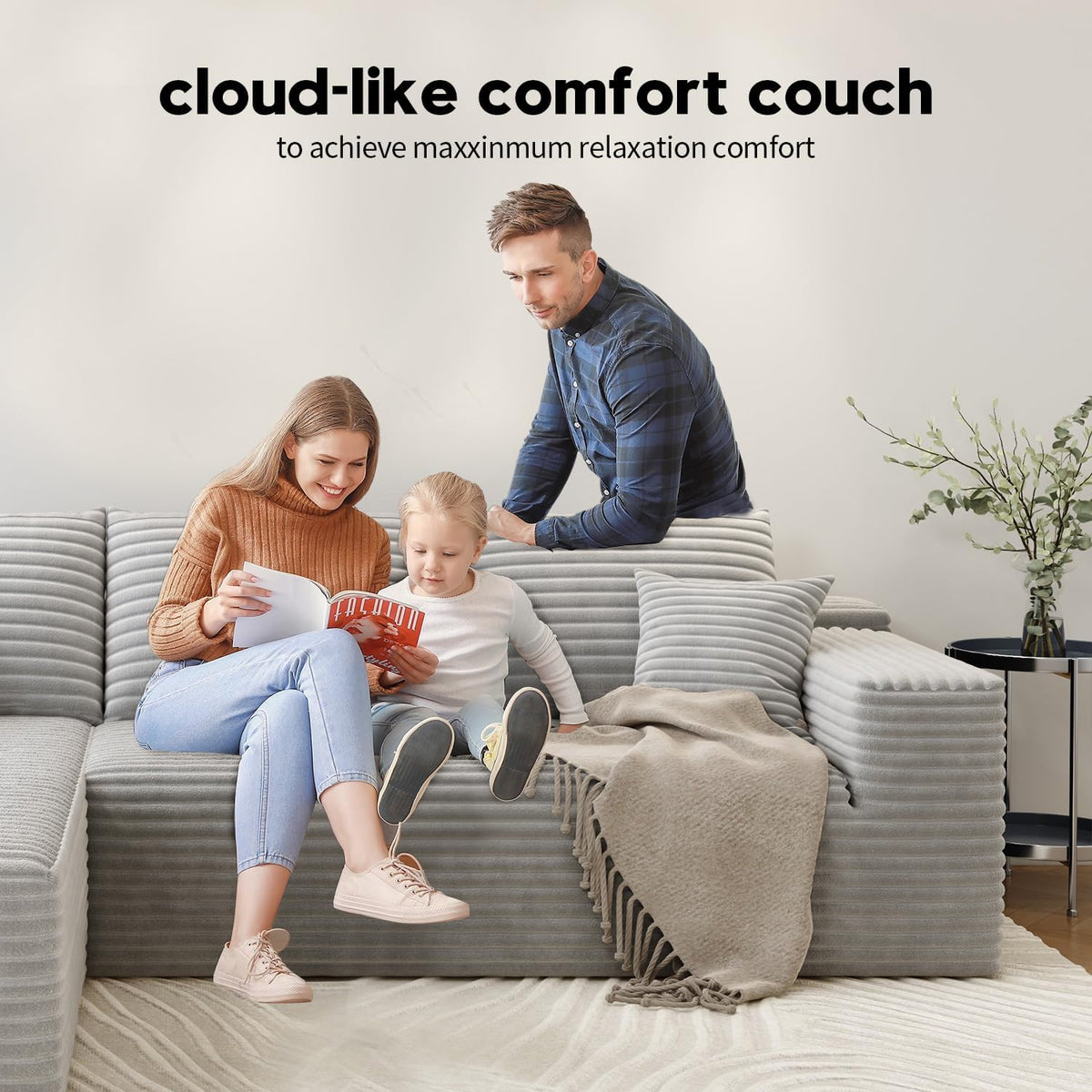 107.5" Cloud Modular Sectional Sofa Couch with L-Shape Chaise,Modern Minimalist Upholstered Couches for Living Room Bedroom,Deep Seat Corner Couch .No Assembly Required (Black,Left Facing Chaise) - image 42