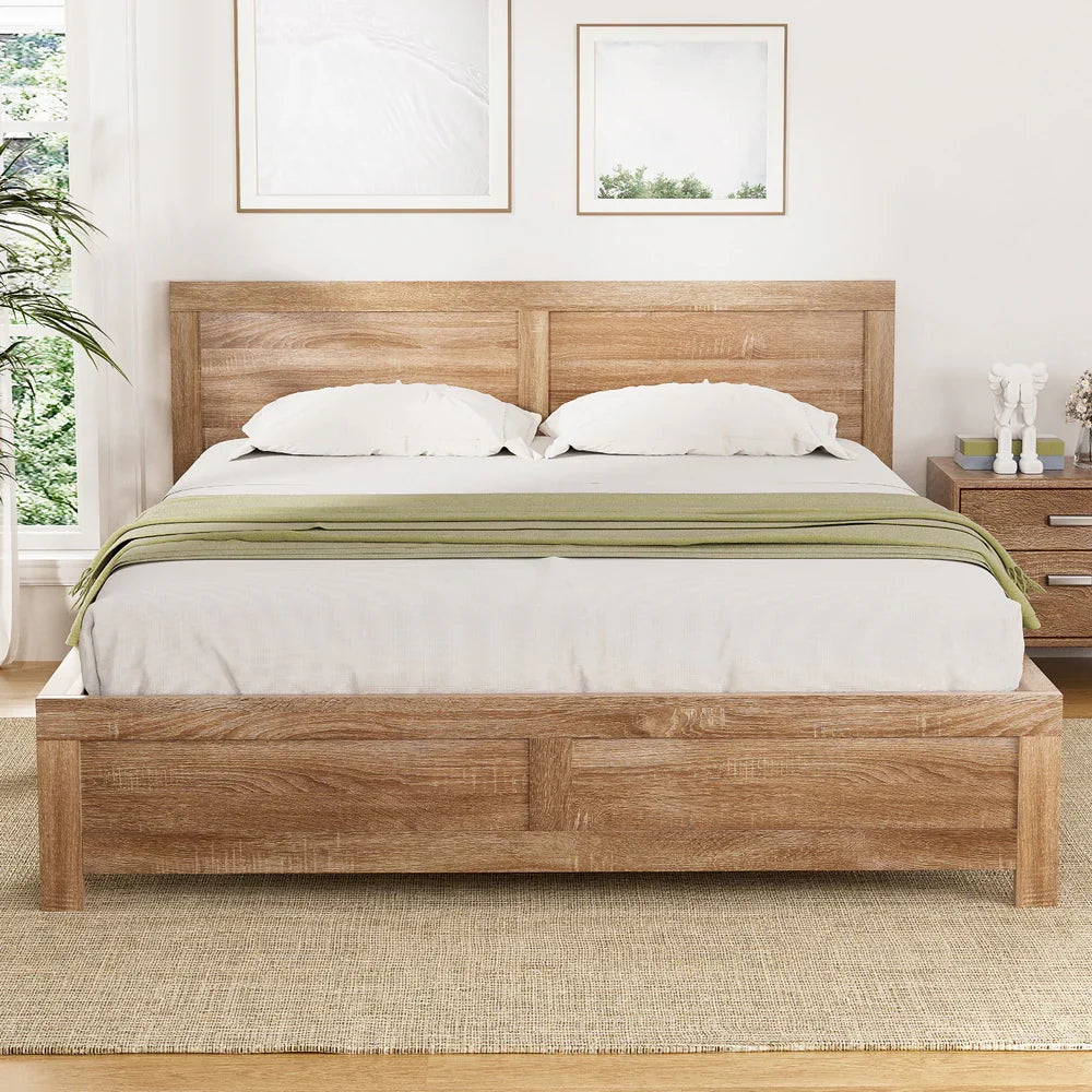 Artiss Bed Frame Queen Size Wooden Acacia Wood OATMEAL - image 7