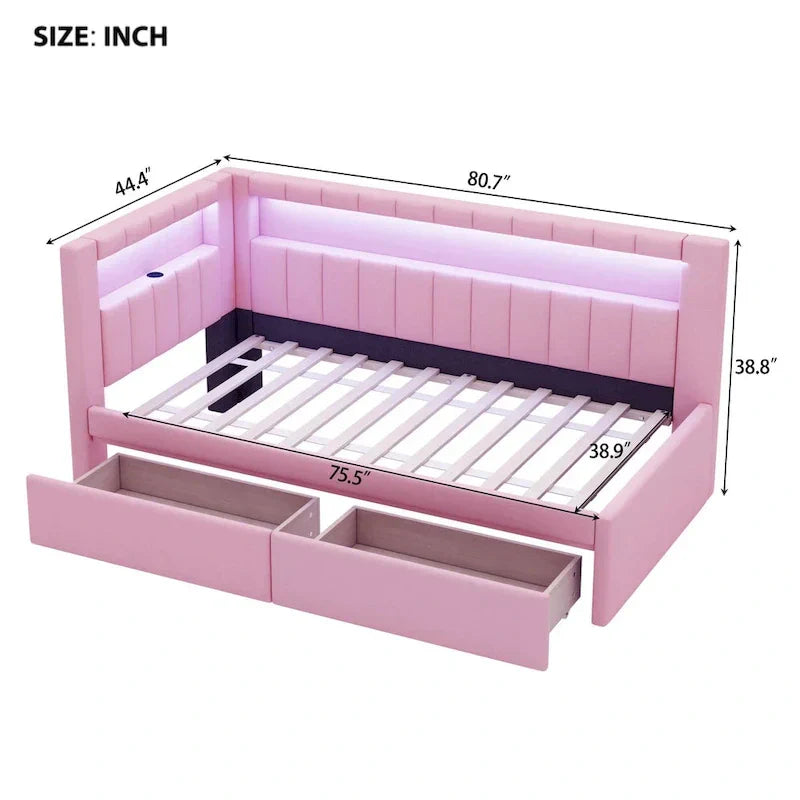 Upholstered Platform Bed with USB Ports & LED Lighting - Full/Twin Size Bed Frame with 2 Storage Drawers - Modern Bedroom - image 21