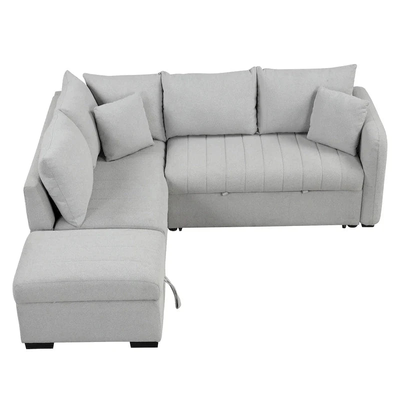 82.6" L-Shaped Sectional Sleeper Sofa Bed with Dual USB Ports, Power Outlets, and Removable Storage Ottoman - Bei - image 9