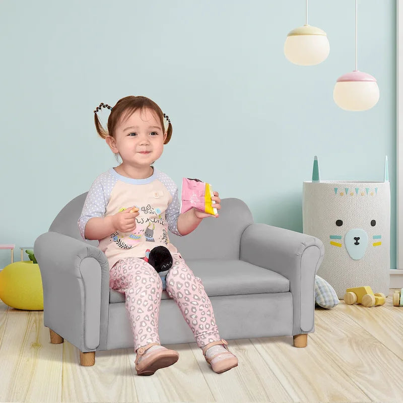 Qaba Kids Sofa with Wooden Armrests - Toddler Couch for Preschool and Kindergarten Rooms Featuring Hidden Storage - image 1