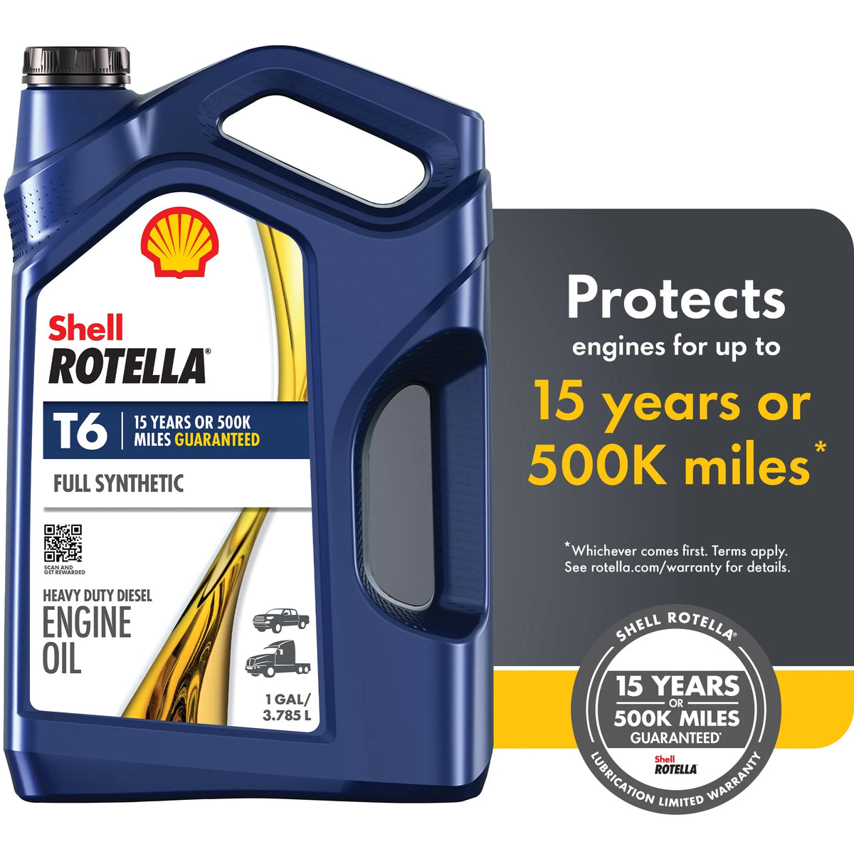 (3 Pack) Shell Rotella T6 Full Synthetic 15W - 40 Motor Oil, 1 Gallon (3 Pack) - image 3
