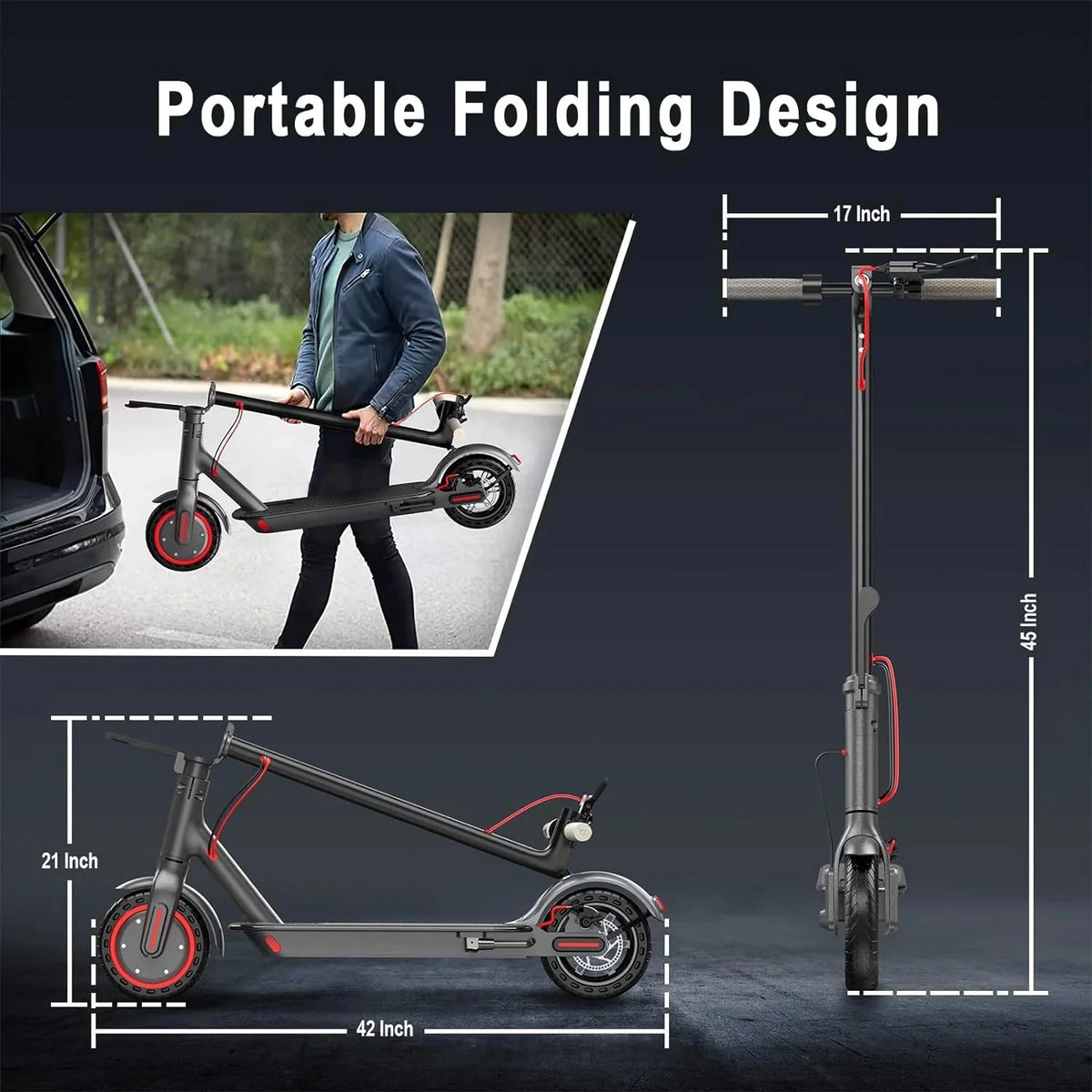 Electric Scooter - 8.5" Solid Tires, 350W Motor, Up to 19 MPH and 21-23 Miles Long-Range Portable Foldable Commuting Scooter for Adults with Double Braking System and App - image 10