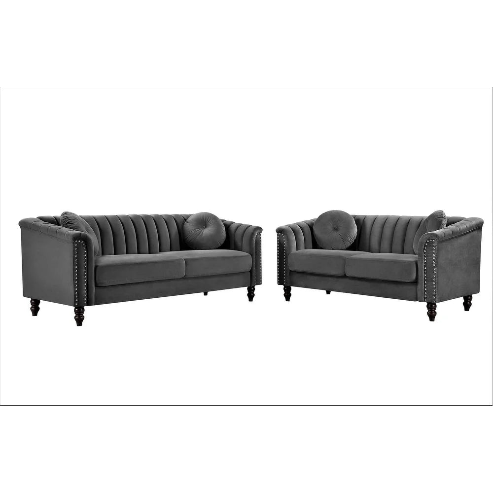 Uspridefurniture Hills Tufted Back 2pcs Living Room Set, Black Velvet - image 9
