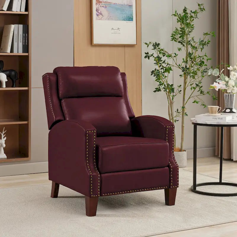 Authentic Leather Pushback Recliner with Adjustable Seat Back and Sturdy Wooden Legs - image 31