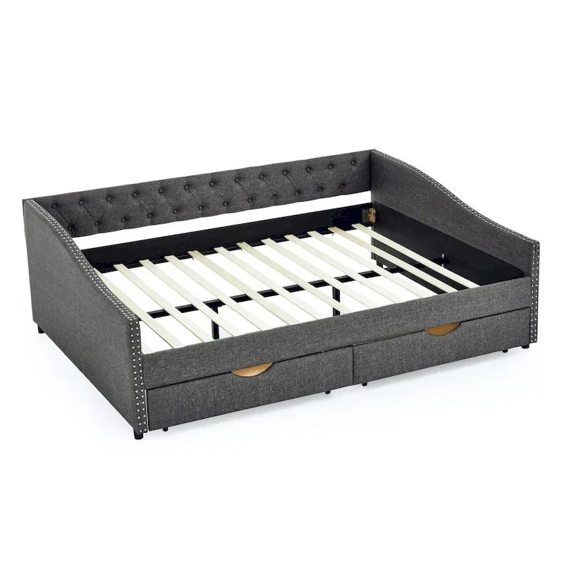 Upholstered Tufted Queen Size Daybed Sofa Bed with Storage Drawers - image 34