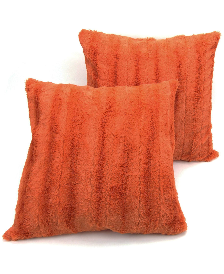 Cheer Collection Set of 2 Faux Fur Throw Pillows 24 inch x 24 inch - Rust, Orange - image 1