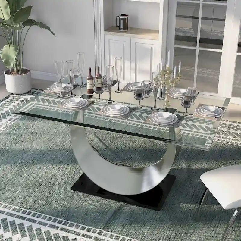 Heer Contemporary Black Steel U-Shaped Pedestal 7-Piece Dining Set by Furniture of America - image 4