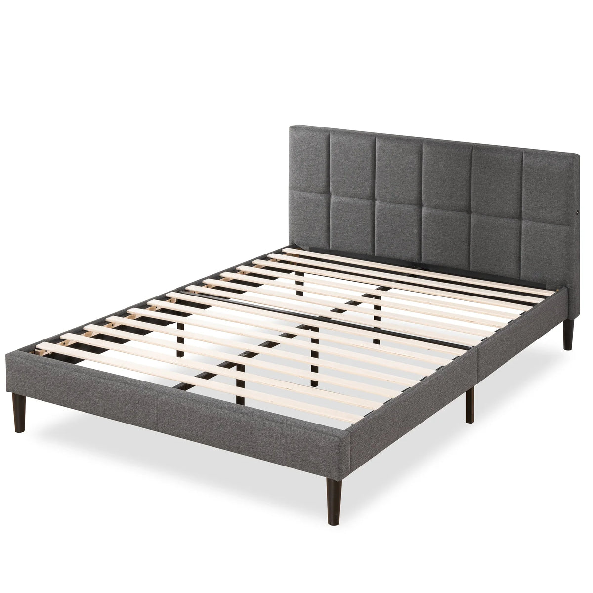 Zinus Lottie 35" Upholstered Platform Bed Frame with USB Ports, Grey, Queen - image 9