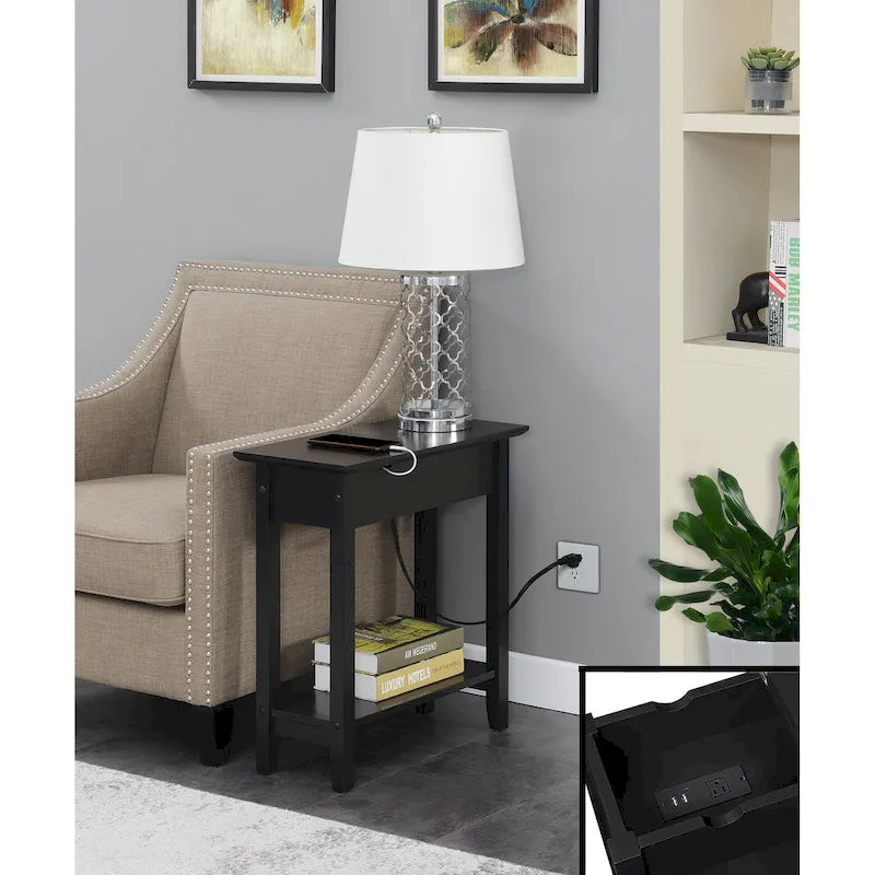 American Heritage Flip Top End Table with Charging Station and Shelf by Convenience Concepts - image 10