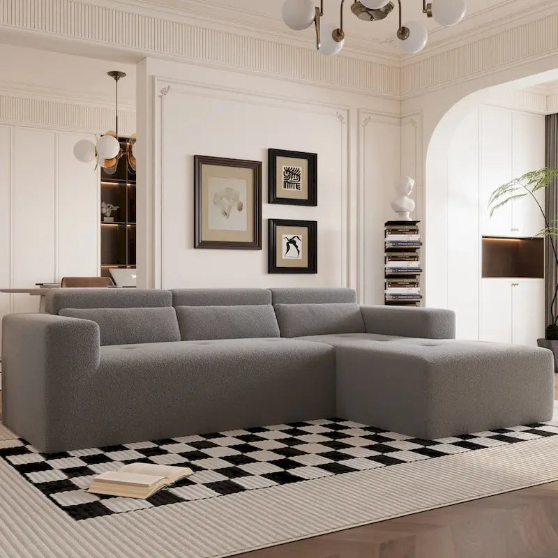 Christopher Knight Home - 109 Modern L-Shaped Modular Sectional Sofa in Teddy Fabric with Chaise and Pillows - image 17
