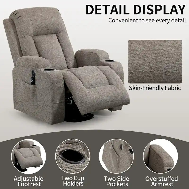 Lazy Boy Power Lift Recliner Chair, Modern Single Motor Massage Sofa Chair with Lumbar Heating, USB Charging Port, Cup Holders - image 18
