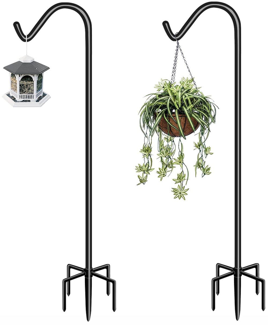 Garbuildman 92 inch Tall Shepherd Hooks with 5-Forked Base, Adjustable Heavy Duty Bird Feeder Pole Stand Hanger for Outdoor, Shiny Black, 2 Pack - image 1