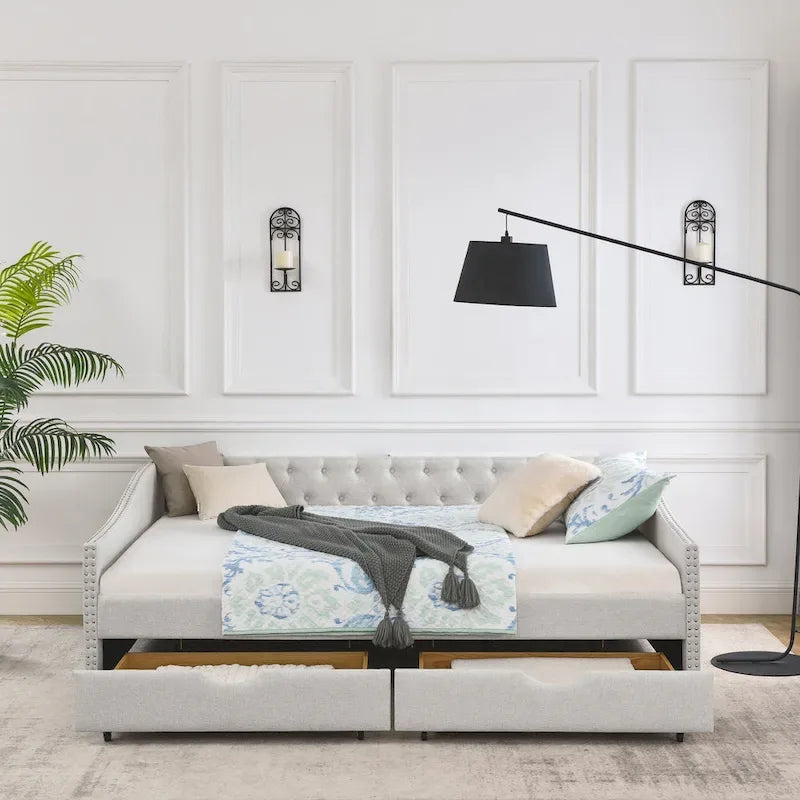 Upholstered Tufted Queen Size Daybed Sofa Bed with Storage Drawers - image 36