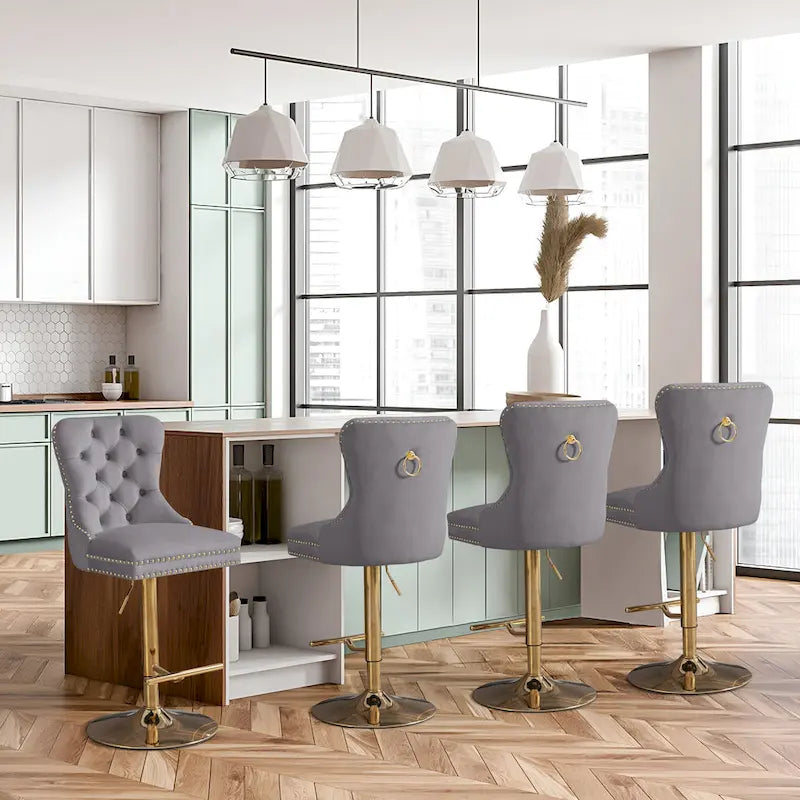 Contemporary Adjustable Thick Upholstered Swivel Counter Bar Stools - image 2