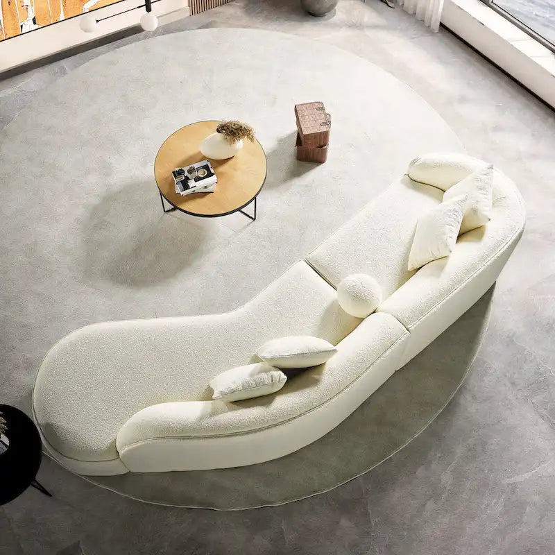 Luxury Modern Curved Sofa in White with Gallar Japandi Style Boucle Fabric - image 8