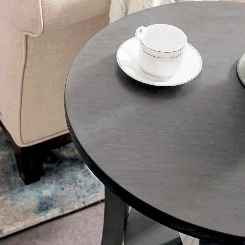 Round Side Table with Shelf and Solid Wood Construction - image 8