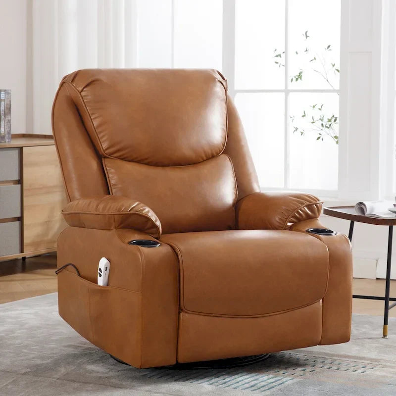 HOMYKA 34.2-Inch Wide Faux Leather Swivel Rocking Power Recliner Chair with USB Charging Port - image 5