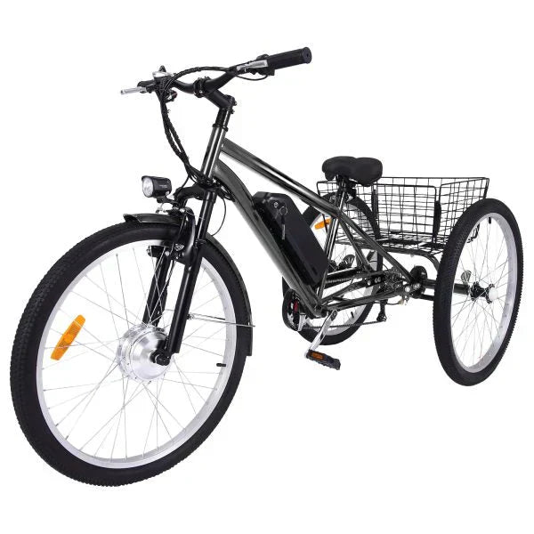 26 Inch Adult 3 Wheel Electric Tricycle with Basket, Fat Tires,7 Speeds,350W Powerful Motor, 36V 10Ah Removable Battery  Dark Gray - image 1