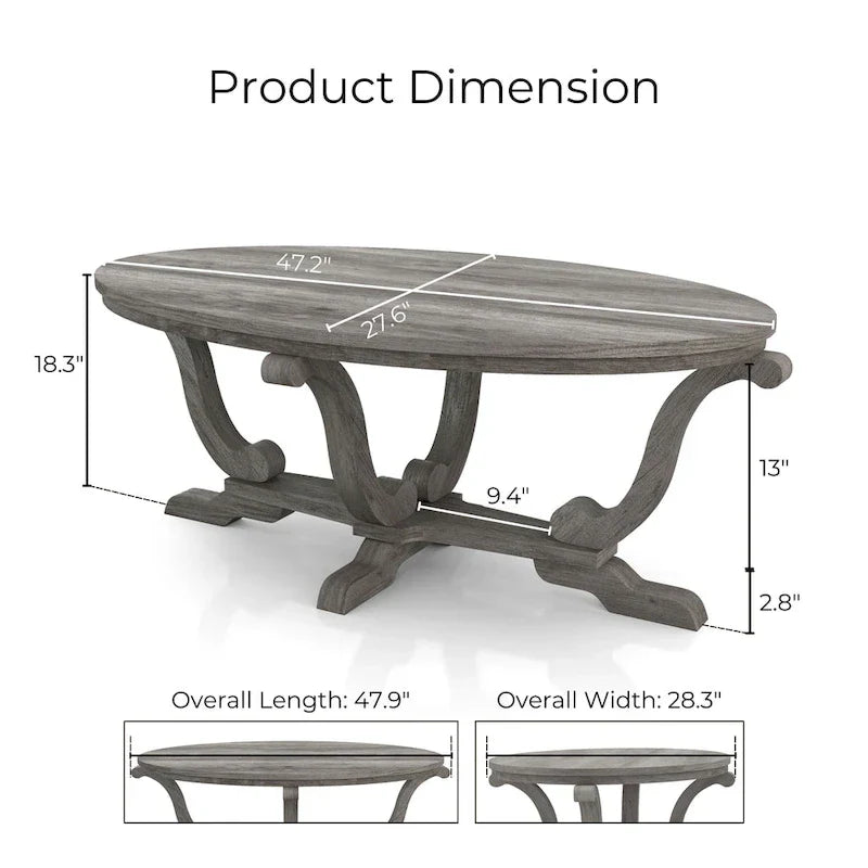 Denhour 48-Inch Vintage Grey Farmhouse Coffee Table - DH BASIC Collection - image 3
