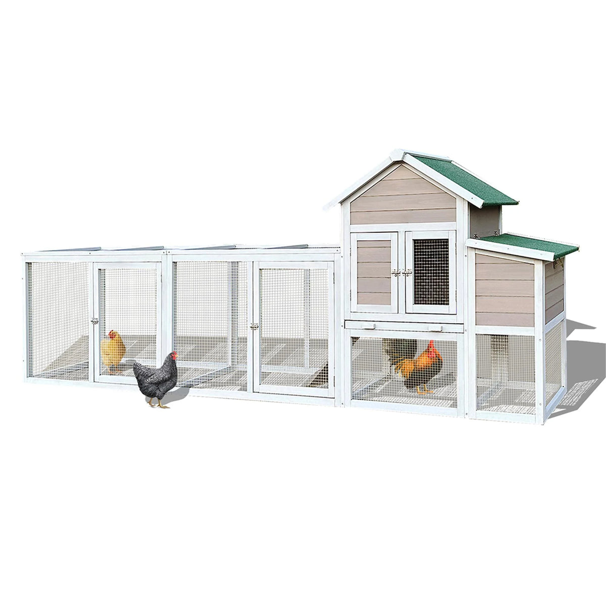 Pefilos 112" Large Rabbit Hutch Outdoor Wood Chicken Coop, Hen House with Nest Box, Wire Fence Poultry Cage, Orange - image 15