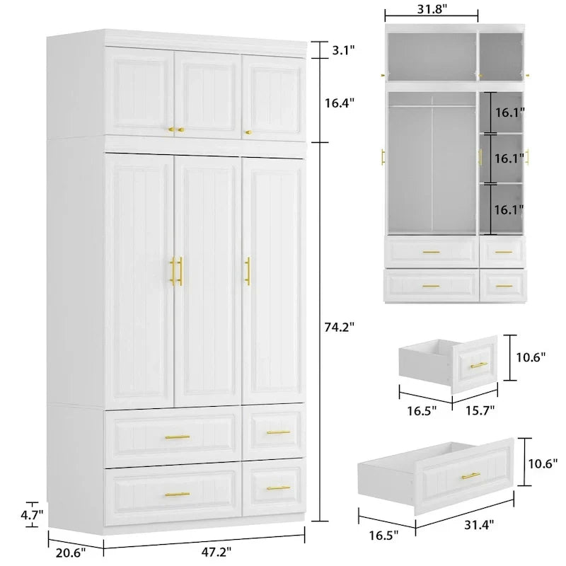 Modern Wardrobe Armoire with Hanging Rod Shelves and Drawers - image 6