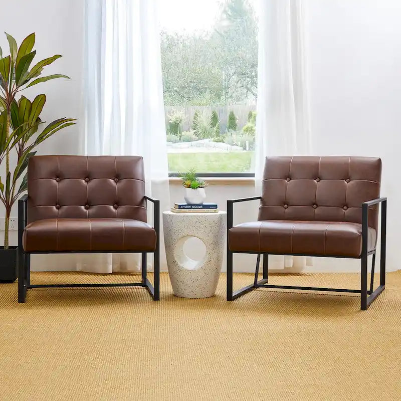 Glitzhome Set of 2 Mid-Century Tufted Accent Chairs in 29.25W PU Leather - image 5