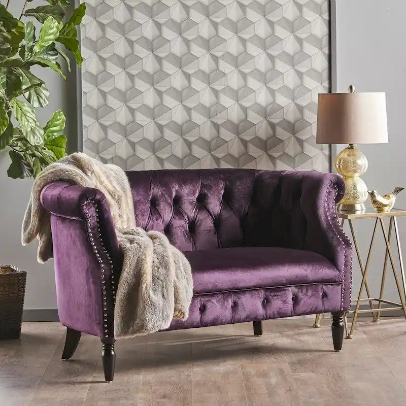 Milani Velvet Tufted Scroll Arm Loveseat by Christopher Knight Home - image 13