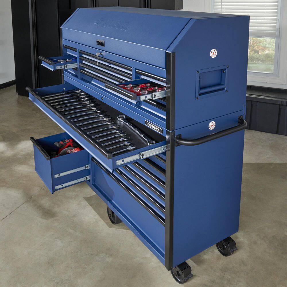 2025 56 in. W x 22 in. D Heavy Duty 23-Drawer Combination Rolling Tool Chest and Top Tool Cabinet Set in Matte Blue - image 11
