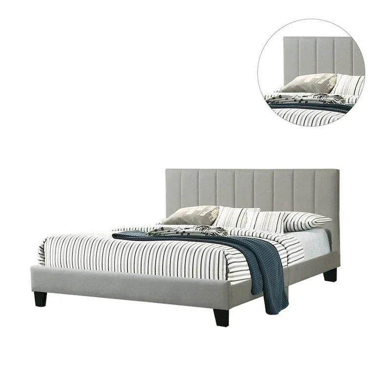 Eve California King Bed with Deep Channel Tufting in Light Gray Upholstery - image 3