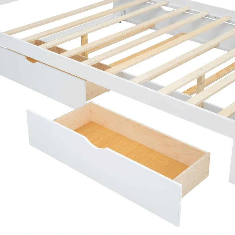 White Queen Size Rattan Bed with Trundle and Dual Storage Drawers - image 11